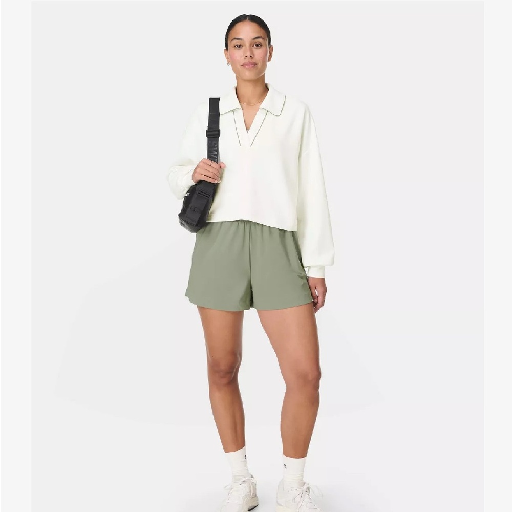Sweaty Betty Cream Long-Sleeve Polo Sweatshirt